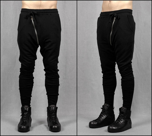 Drop Crotch Detachable Front Cotton Jersey Pants Harem Pants / Casual Black Cargo - Ofelya Boutique
