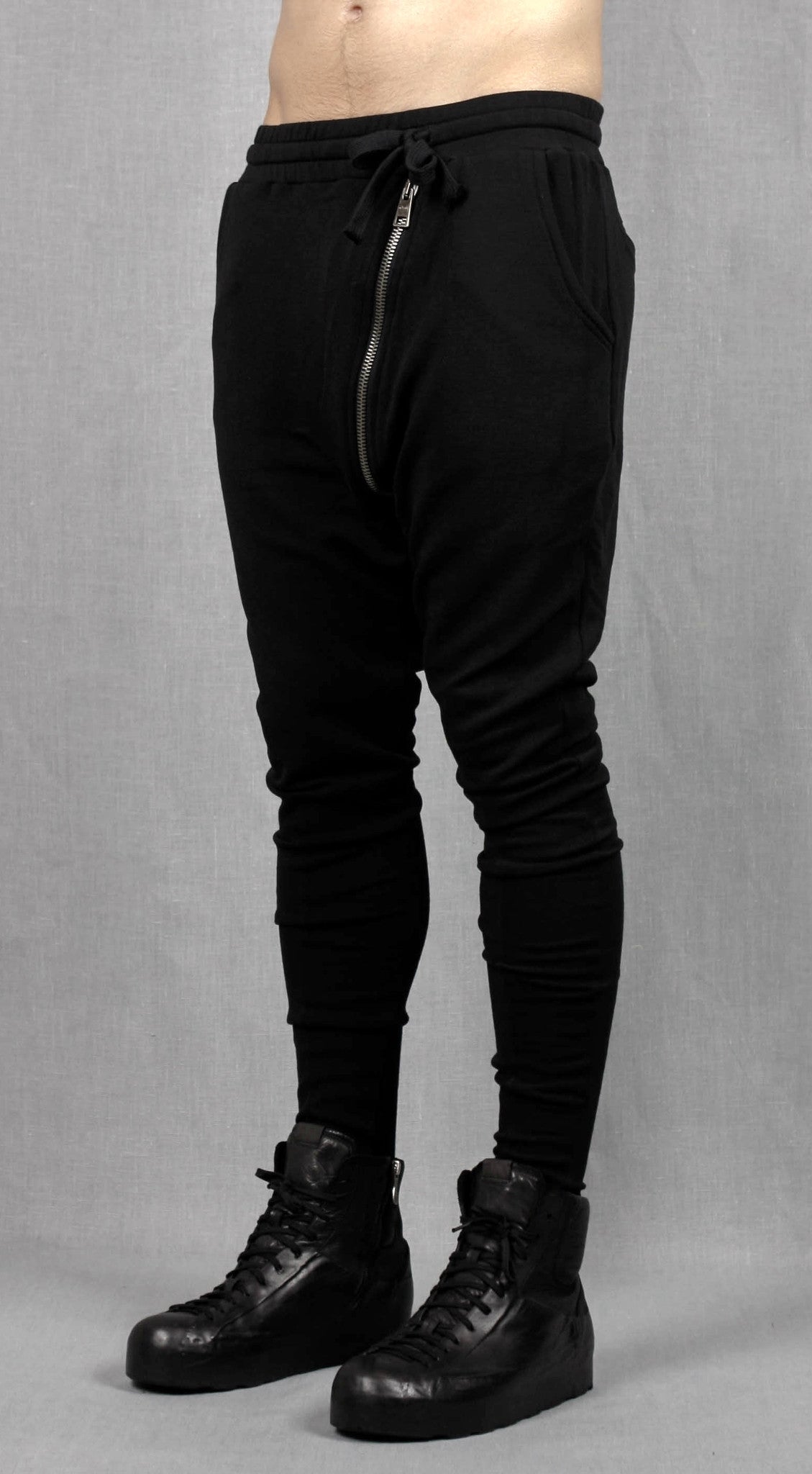 Drop Crotch Detachable Front Cotton Jersey Pants Harem Pants / Casual Black Cargo - Ofelya Boutique