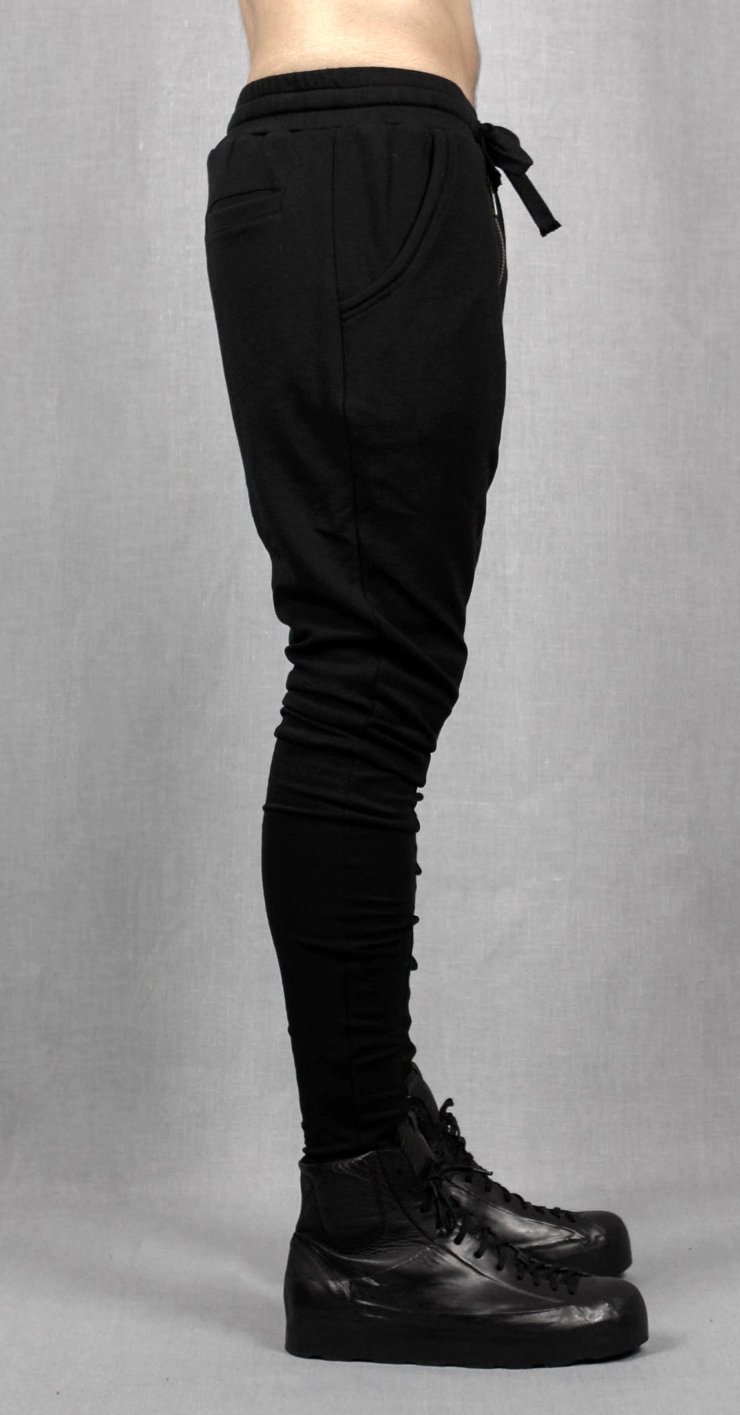 Drop Crotch Detachable Front Cotton Jersey Pants Harem Pants / Casual Black Cargo - Ofelya Boutique