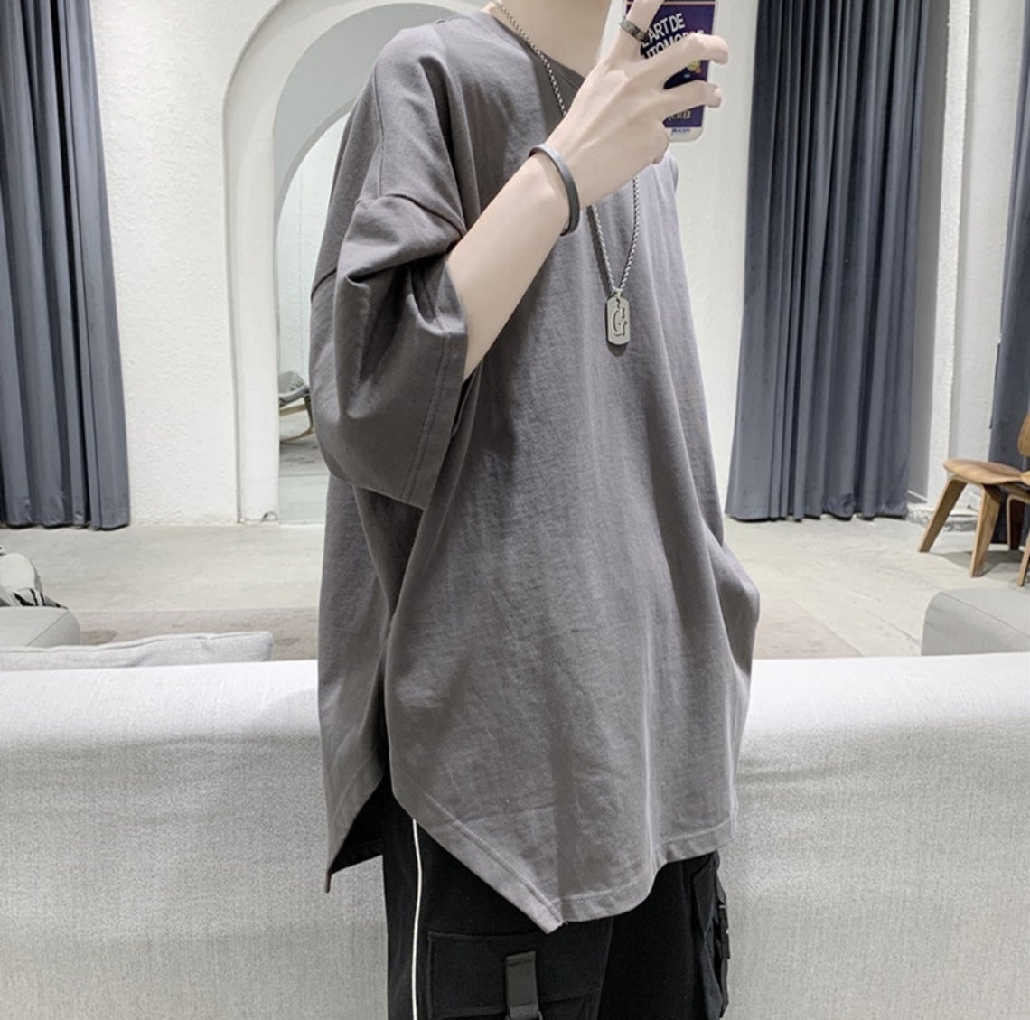 Men's Short-Sleeved Asymmetric Cut Long T-shirts