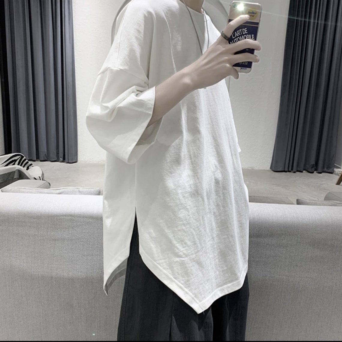 Men's Short-Sleeved Asymmetric Cut Long T-shirts