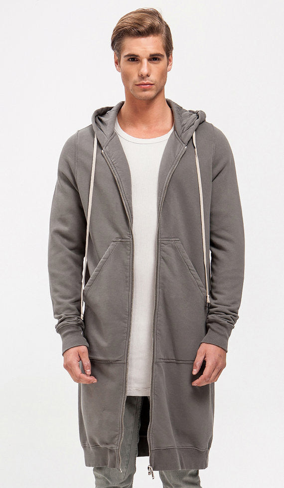 Men's Overlong Extended Sweatshirt Long Sleeve Zippered Front Hoodie - Ofelya Boutique