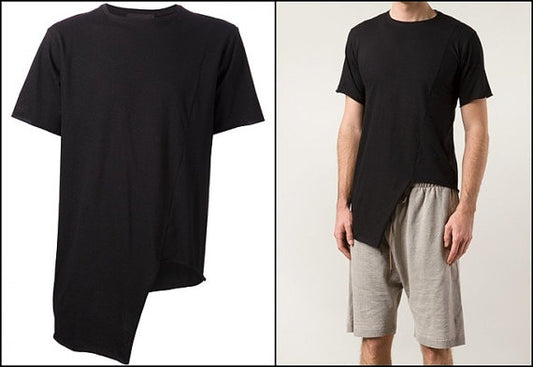 Asymmetric Viscose Cotton Tee Varsity Short Sleeve Tshirt - Ofelya Boutique