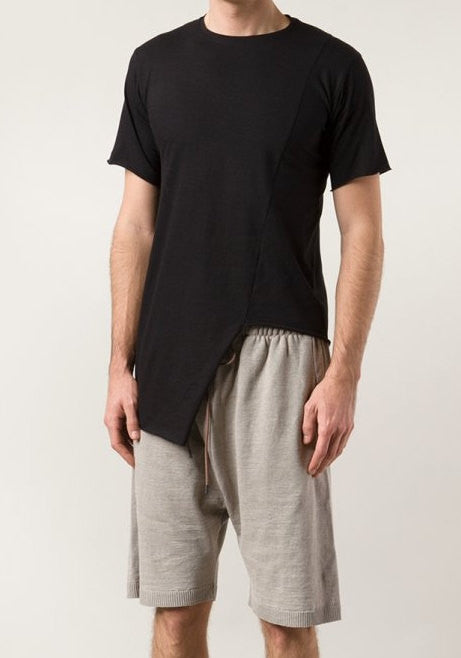 Asymmetric Viscose Cotton Tee Varsity Short Sleeve Tshirt - Ofelya Boutique