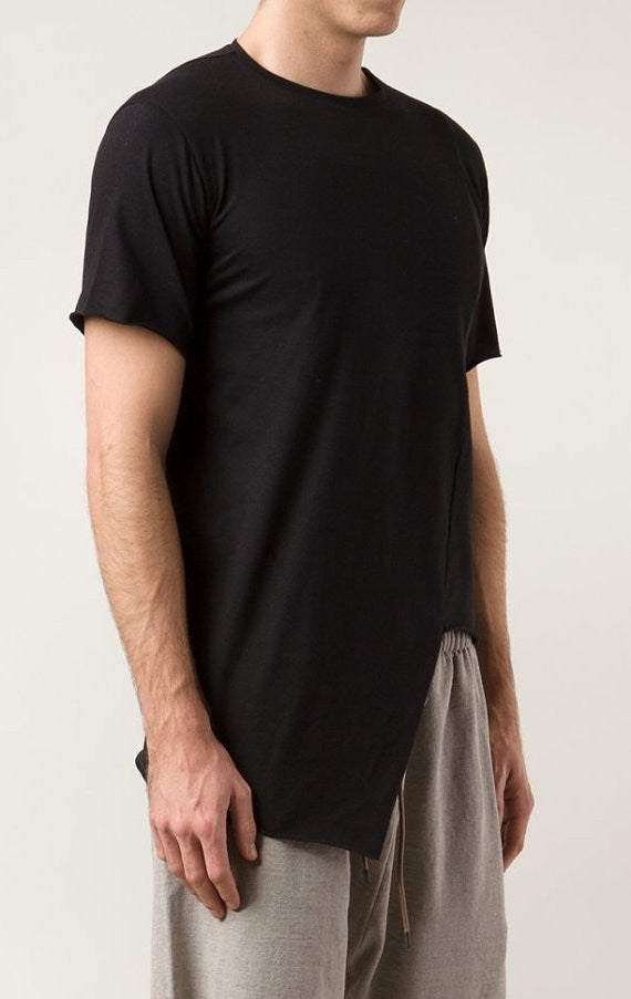 Asymmetric Viscose Cotton Tee Varsity Short Sleeve Tshirt - Ofelya Boutique