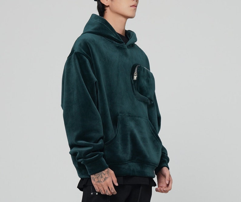 Men's Premium Silky Velour Oversized Chest Pocket Hoodie