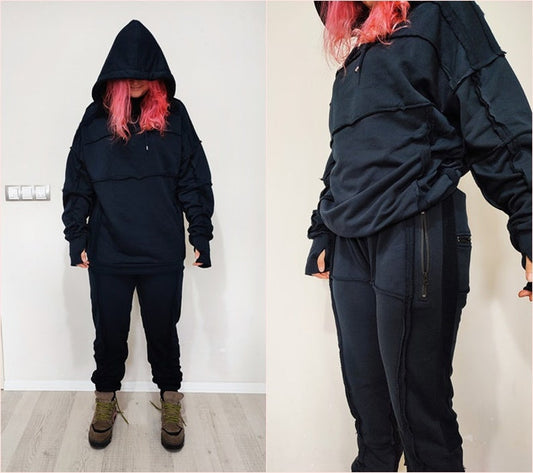 Men's Ribbing Detail Jogging Suit and Hoodie SET / Oversized Fit -BB285