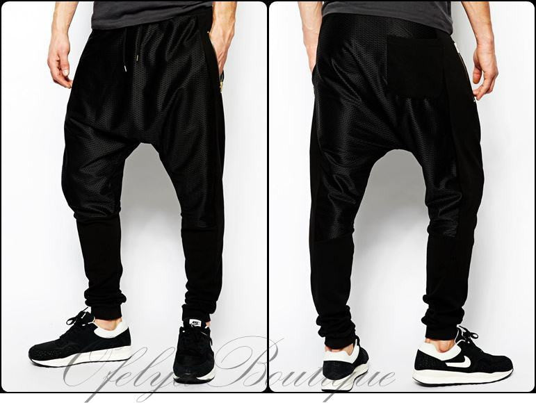 Men Drop Crotch Slim Fit Sweatpants Jogger With Mesh - Ofelya Boutique