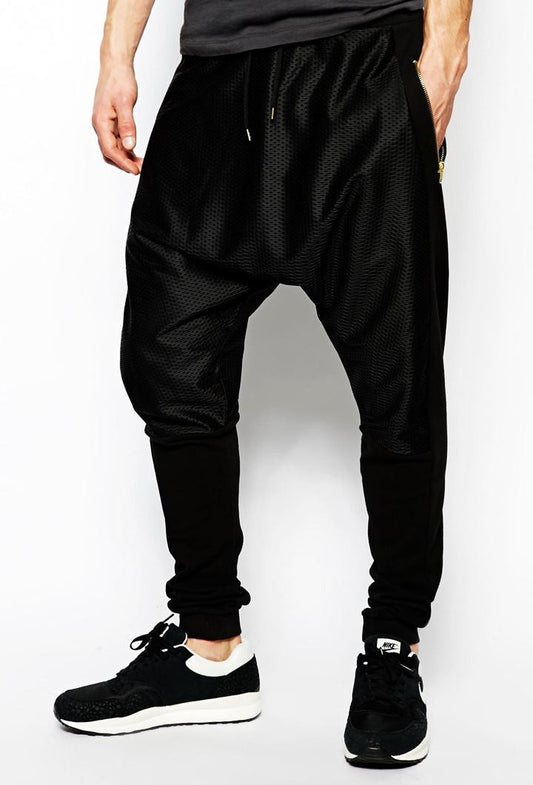 Men Drop Crotch Slim Fit Sweatpants Jogger With Mesh - Ofelya Boutique