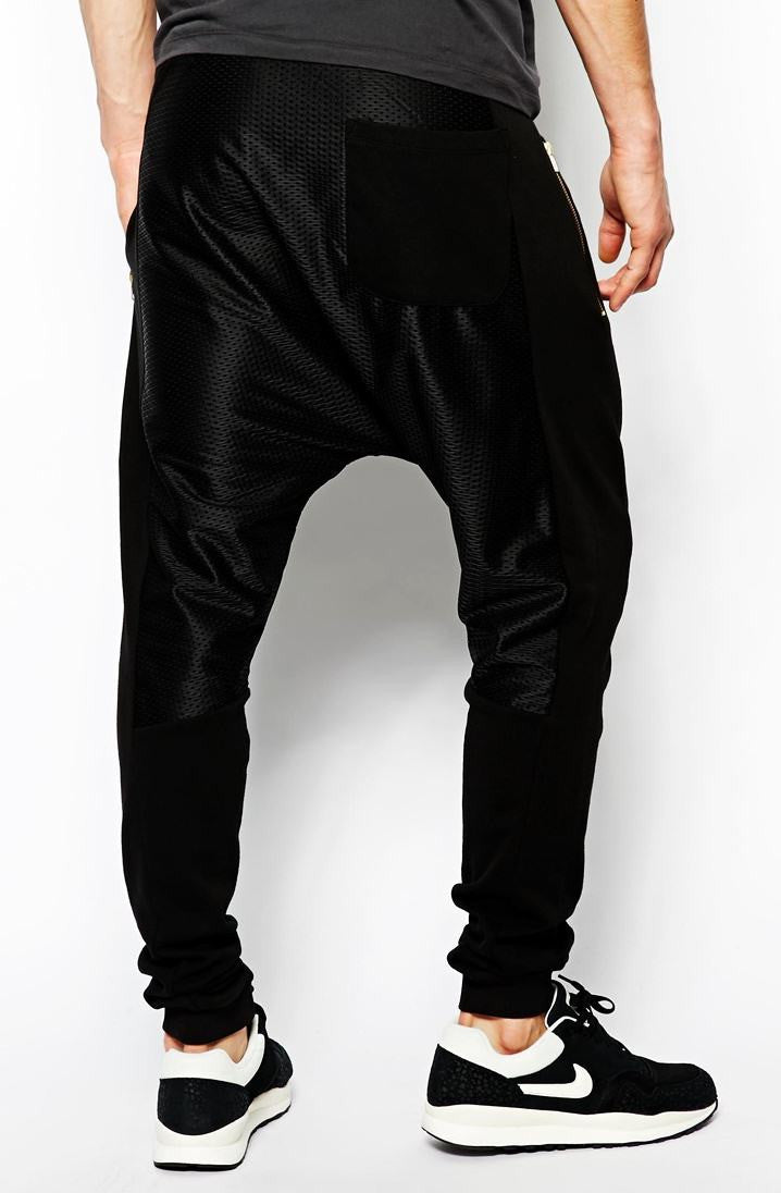 Men Drop Crotch Slim Fit Sweatpants Jogger With Mesh - Ofelya Boutique