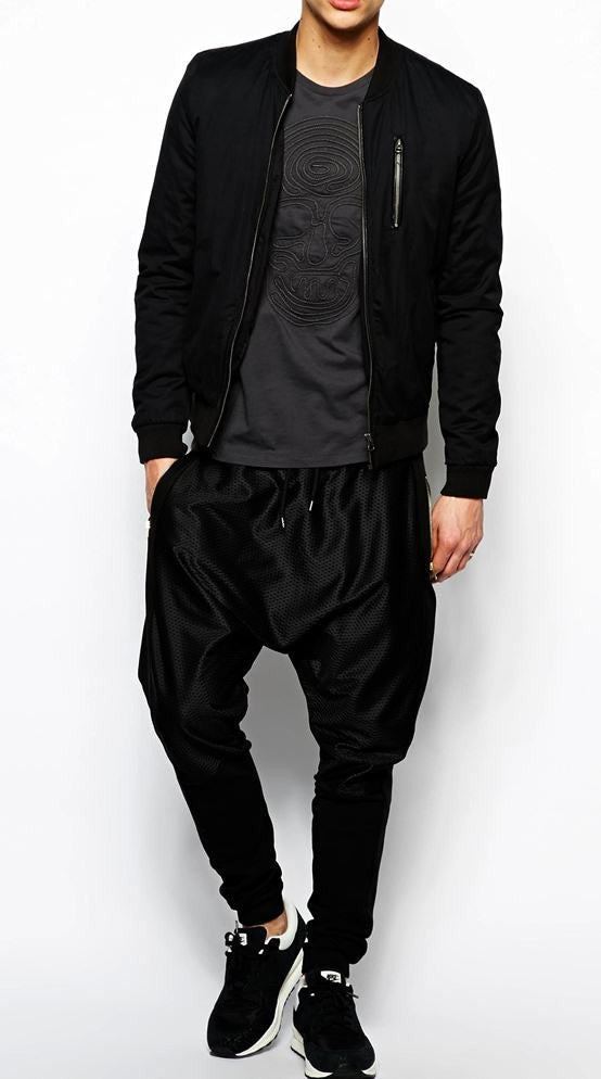 Men Drop Crotch Slim Fit Sweatpants Jogger With Mesh - Ofelya Boutique