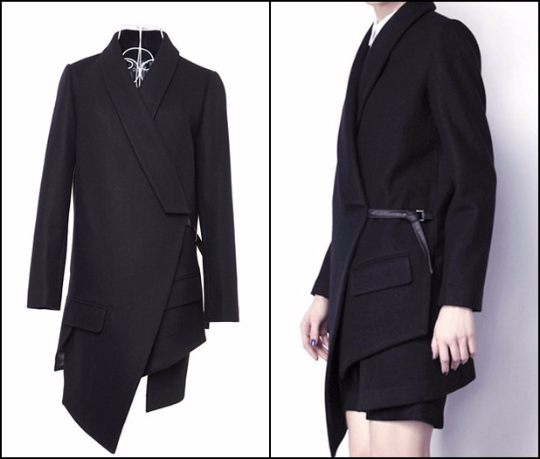 ofelyaboutique Avant Garde Dark Wool Irregular Cut Women Coat Jacket Exclusively OURS L White