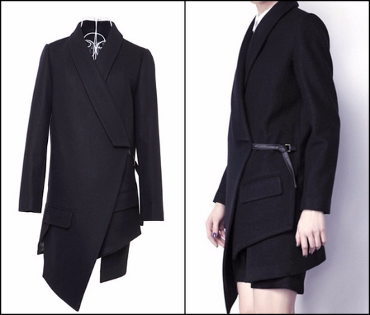 Avant Garde Dark Wool Irregular Cut Women Coat Jacket  Exclusively Ours! - Ofelya Boutique