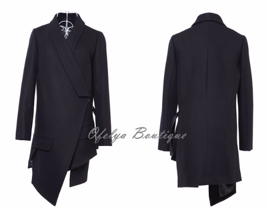 Avant Garde Dark Wool Irregular Cut Women Coat Jacket Exclusively Ours! - Ofelya Boutique