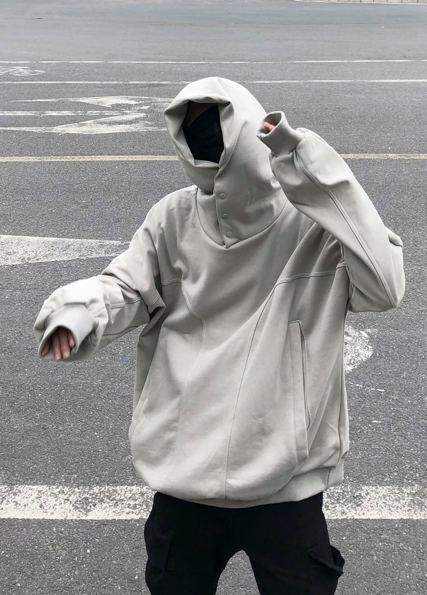High Street Button-down Hooded / Trendy Loose Oversize Casual Jacket