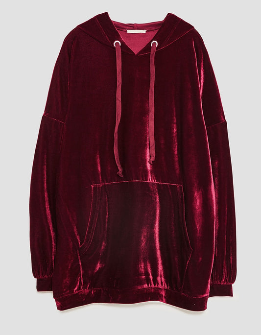 Unisex Oversized Burgundy Velvet Hoodie / Pullover Premium Quality - Ofelya Boutique