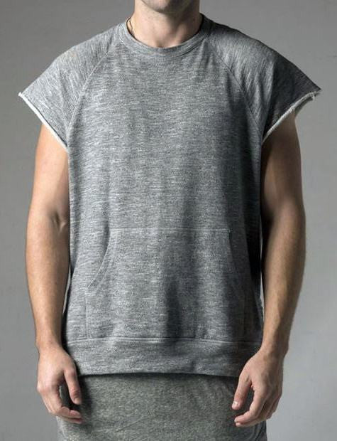 KANYEWEST Essential Short Sleeve Raw Sleeve Edges Side Zip Muscle Crew Neck Sweatshirt - Ofelya Boutique