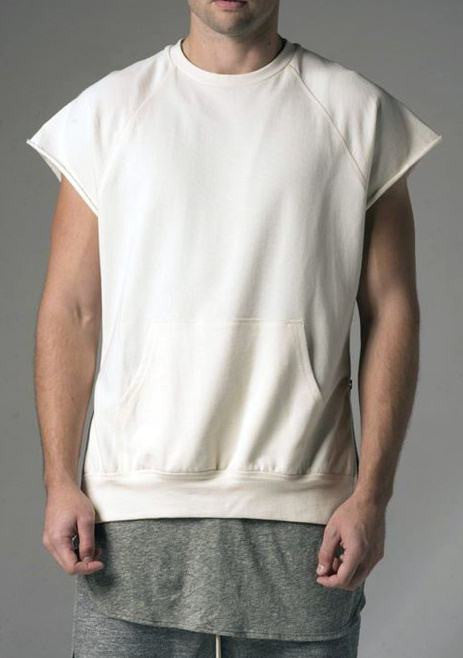 KANYEWEST Essential Short Sleeve Raw Sleeve Edges Side Zip Muscle Crew Neck Sweatshirt - Ofelya Boutique