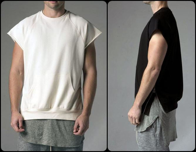 KANYEWEST Essential Short Sleeve Raw Sleeve Edges Side Zip Muscle Crew Neck Sweatshirt - Ofelya Boutique