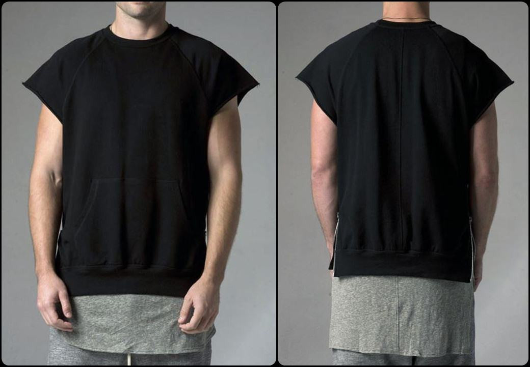 KANYEWEST Essential Short Sleeve Raw Sleeve Edges Side Zip Muscle Crew Neck Sweatshirt - Ofelya Boutique