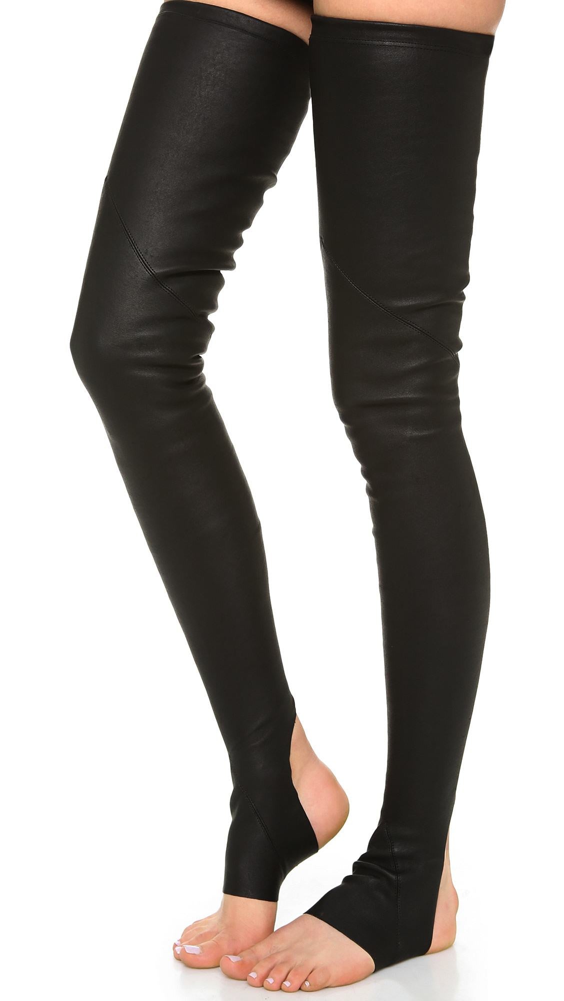 Faux Leather Long Tight Socks Black