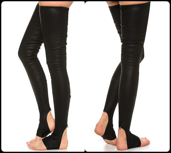 Faux Leather Long Tight Socks Black - Ofelya Boutique