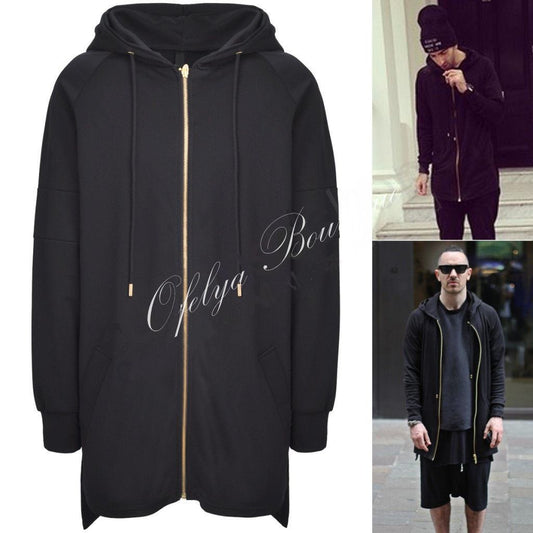 Men Raglan Sleeve Mega Extended Back Long Essential Jersey Drop Hoodie - Ofelya Boutique