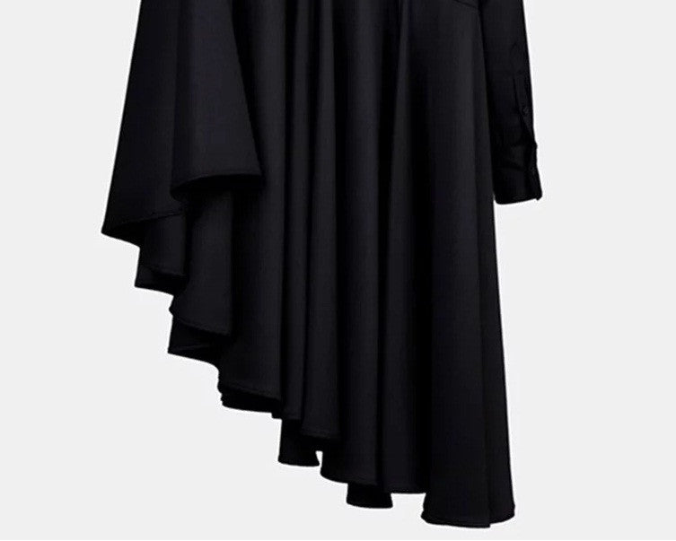 Bat Sleeve Loose Fit Cape-Style Blouse Shirt Asymmetrical pleated Skirt Dress Tunic - Ofelya Boutique