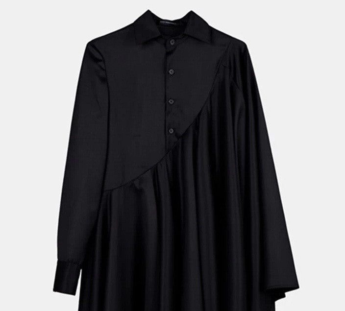 Bat Sleeve Loose Fit Cape-Style Blouse Shirt Asymmetrical pleated Skirt Dress Tunic - Ofelya Boutique