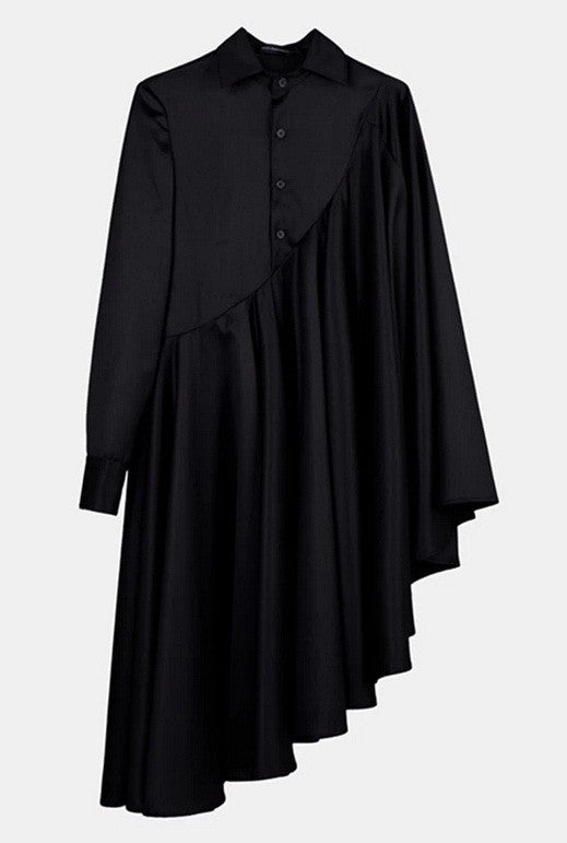 Bat Sleeve Loose Fit Cape-Style Blouse Shirt Asymmetrical pleated Skirt Dress Tunic - Ofelya Boutique