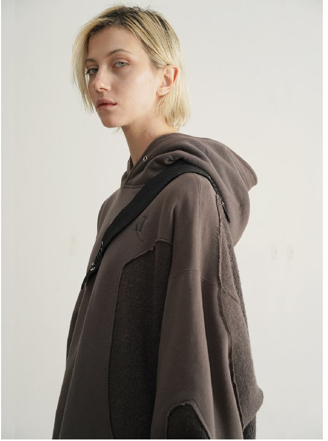 Irregular Stitching Mohair Camper Asymmetric Cut Sweatshirt Hoodie