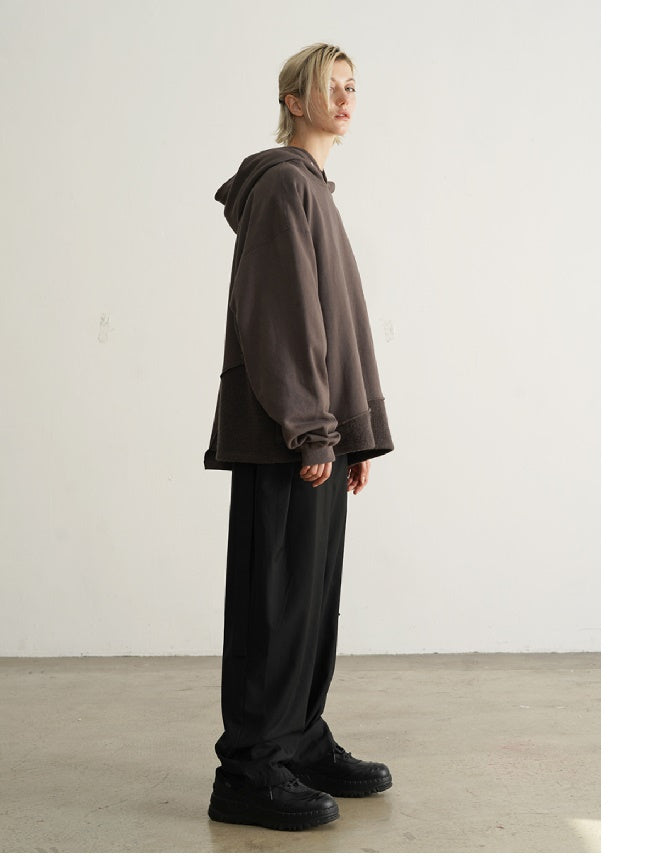 Irregular Stitching Mohair Camper Asymmetric Cut Sweatshirt Hoodie