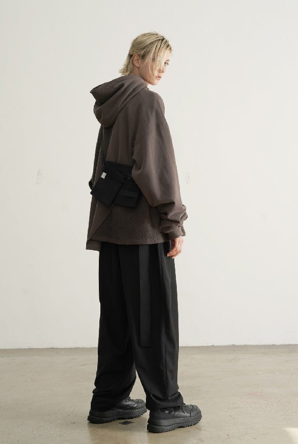 Irregular Stitching Mohair Camper Asymmetric Cut Sweatshirt Hoodie