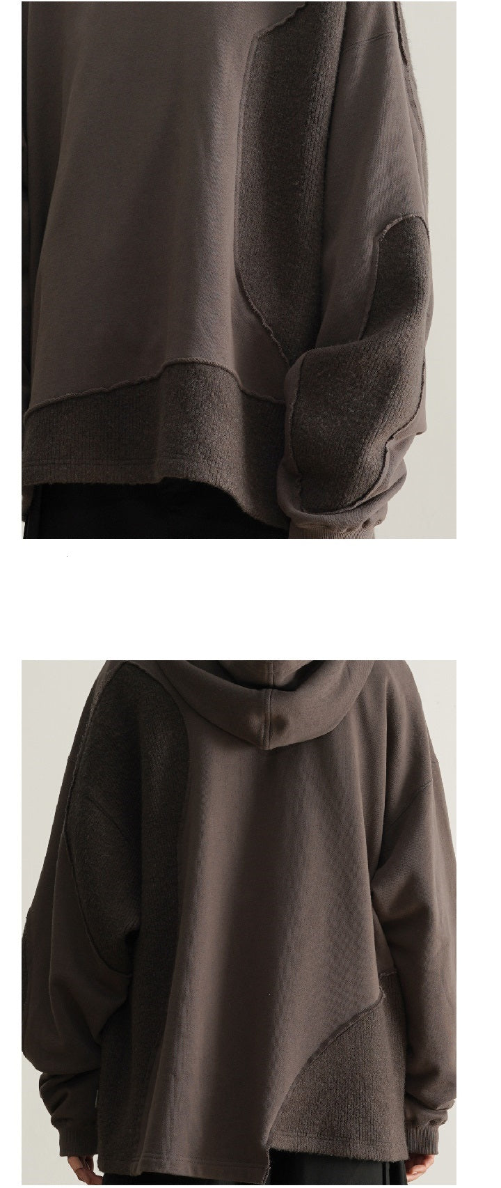 Irregular Stitching Mohair Camper Asymmetric Cut Sweatshirt Hoodie
