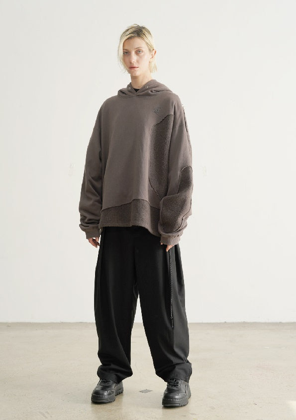 Irregular Stitching Mohair Camper Asymmetric Cut Sweatshirt Hoodie
