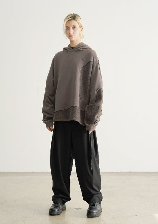 Irregular Stitching Mohair Camper Asymmetric Cut Sweatshirt Hoodie