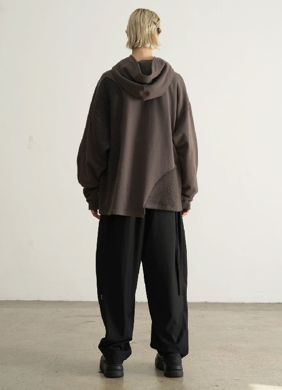 Irregular Stitching Mohair Camper Asymmetric Cut Sweatshirt Hoodie