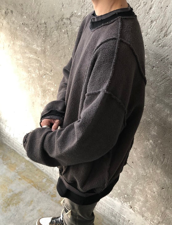Oversize Original Stitching Raw Edges Round Neck Utility Sweater