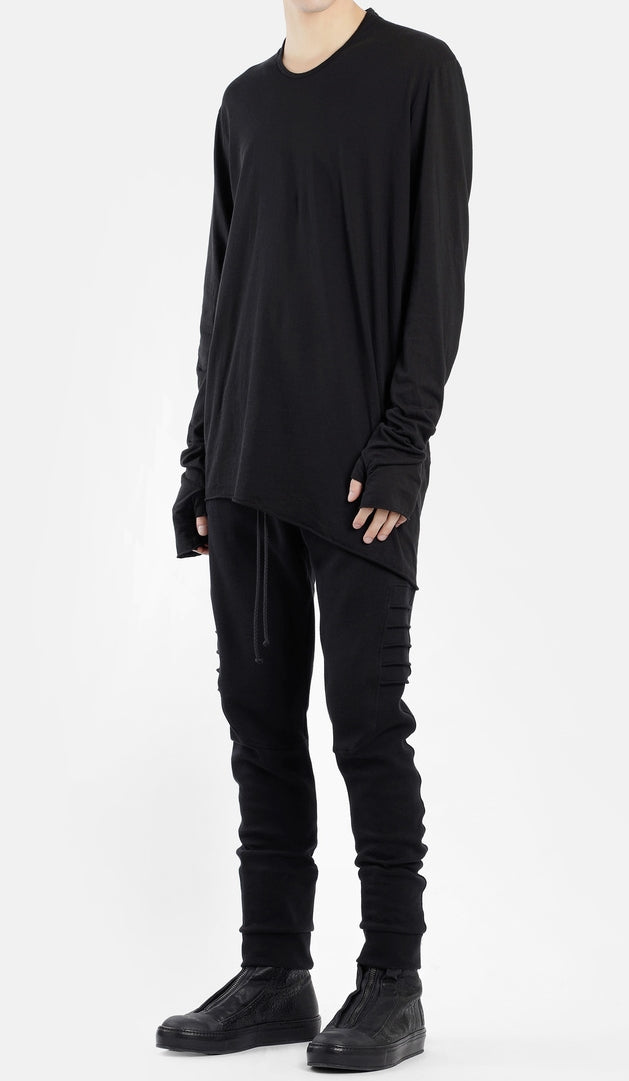 Men's Black Rooms Basic Long Sleeve Gloves Tee // Asymmetric Zip Closure // Gloves Sleeve // Sweatshirt - Ofelya Boutique