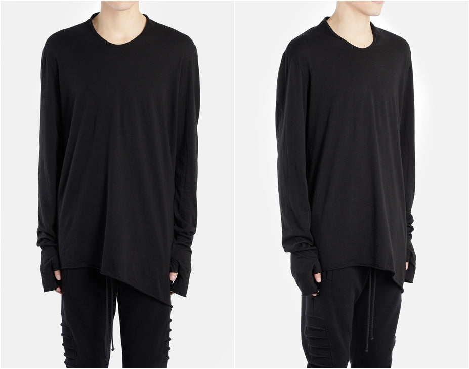 Men's Black Rooms Basic Long Sleeve Gloves Tee // Asymmetric Zip Closure // Gloves Sleeve // Sweatshirt - Ofelya Boutique