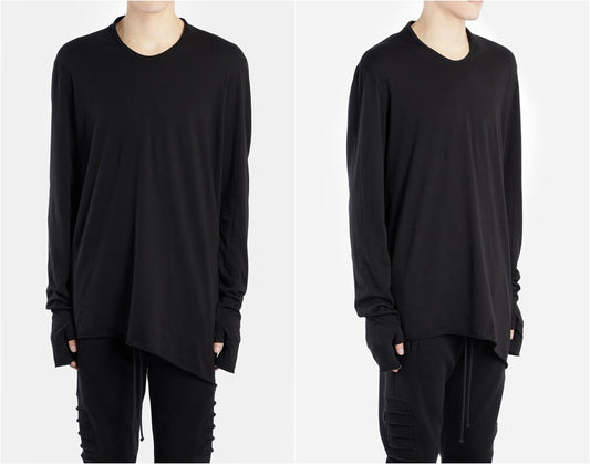 Men's Black Rooms Basic Long Sleeve Gloves Tee  // Asymmetric Zip Closure // Gloves Sleeve //  Sweatshirt - Ofelya Boutique