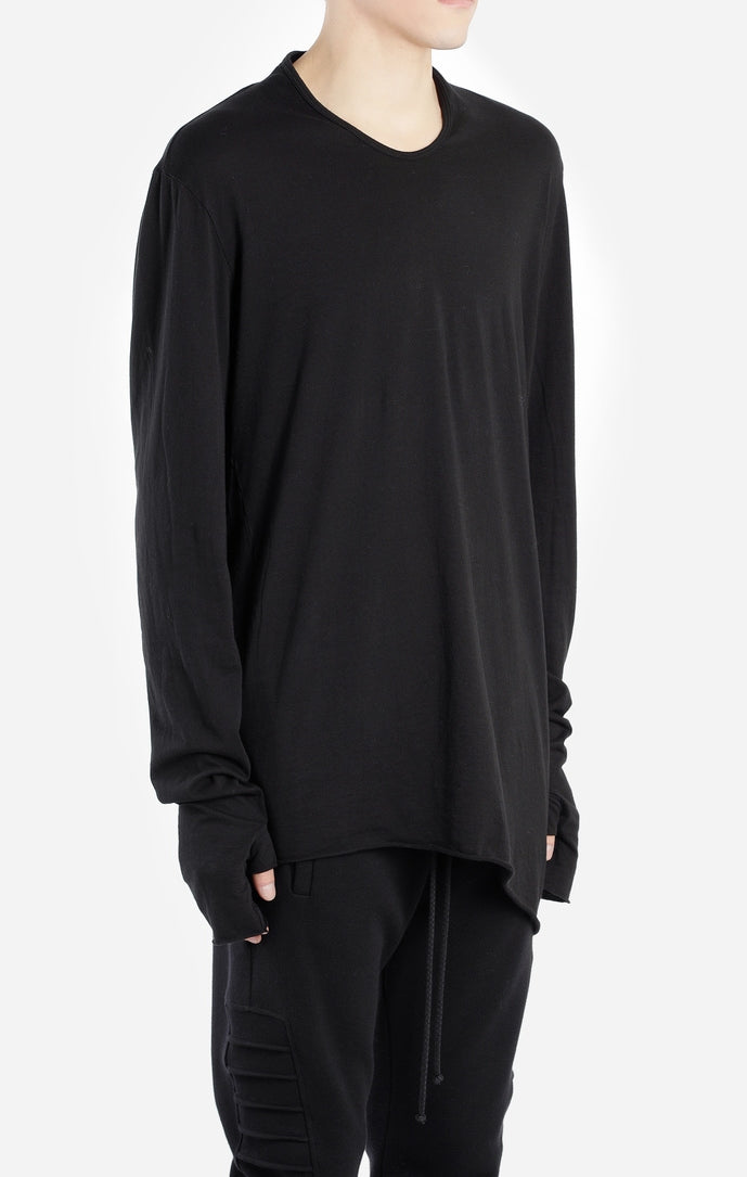 Men's Black Rooms Basic Long Sleeve Gloves Tee // Asymmetric Zip Closure // Gloves Sleeve // Sweatshirt - Ofelya Boutique