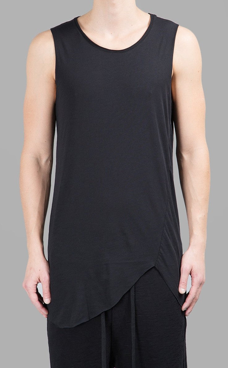 Men's Asymmetric Tshirt / Extended Essential Sleeveless Round Neck Long Tee - Ofelya Boutique