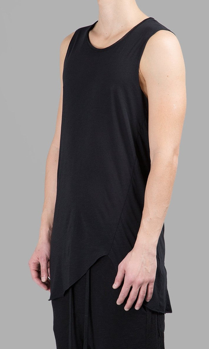 Men's Asymmetric Tshirt / Extended Essential Sleeveless Round Neck Long Tee - Ofelya Boutique