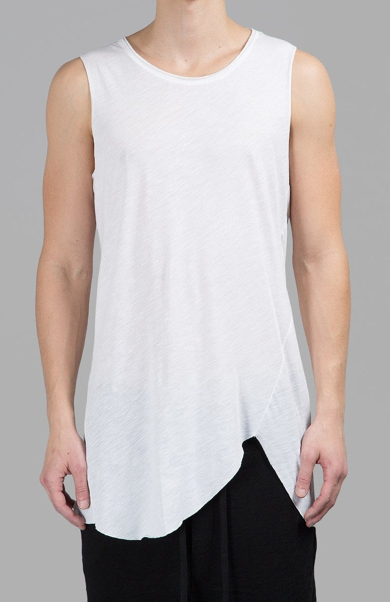 Men's Asymmetric Tshirt / Extended Essential Sleeveless Round Neck Long Tee - Ofelya Boutique