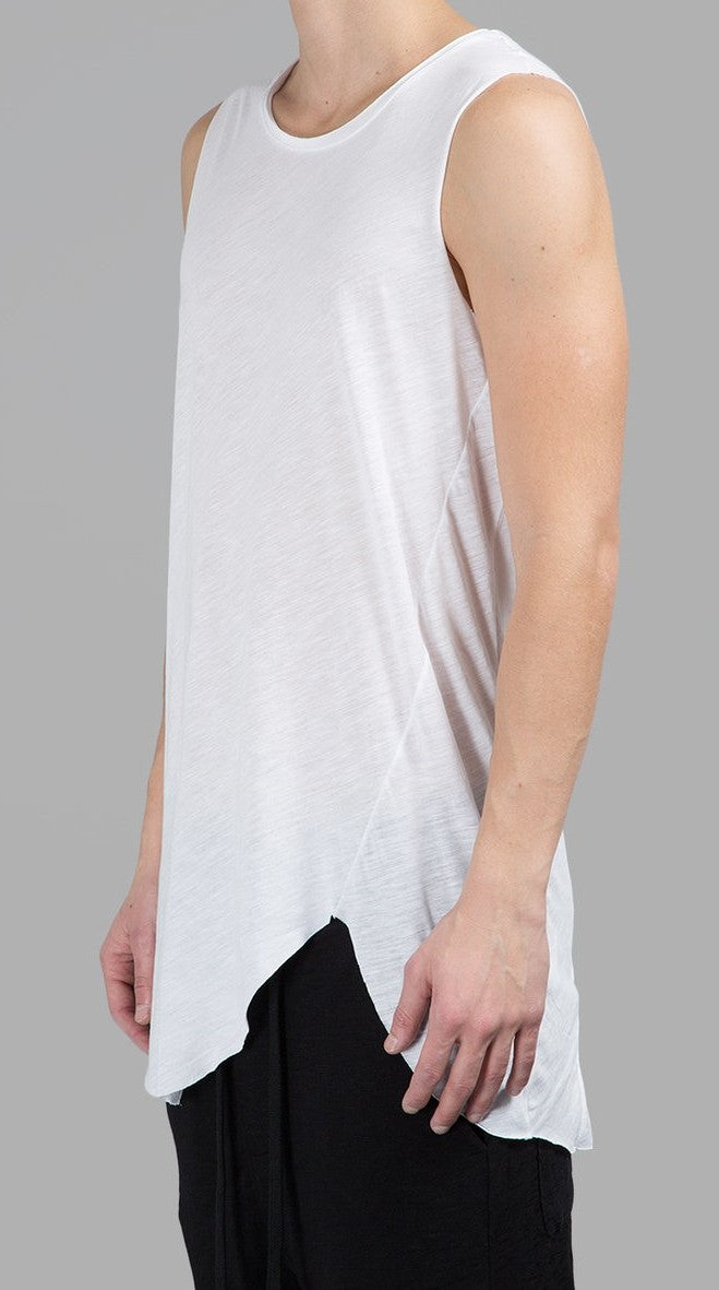 Men's Asymmetric Tshirt / Extended Essential Sleeveless Round Neck Long Tee - Ofelya Boutique