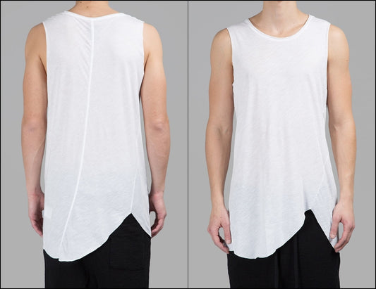 Men's Asymmetric Tshirt / Extended Essential Sleeveless Round Neck Long Tee - Ofelya Boutique