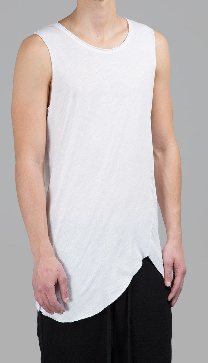 Men's Asymmetric Tshirt / Extended Essential Sleeveless Round Neck Long Tee - Ofelya Boutique