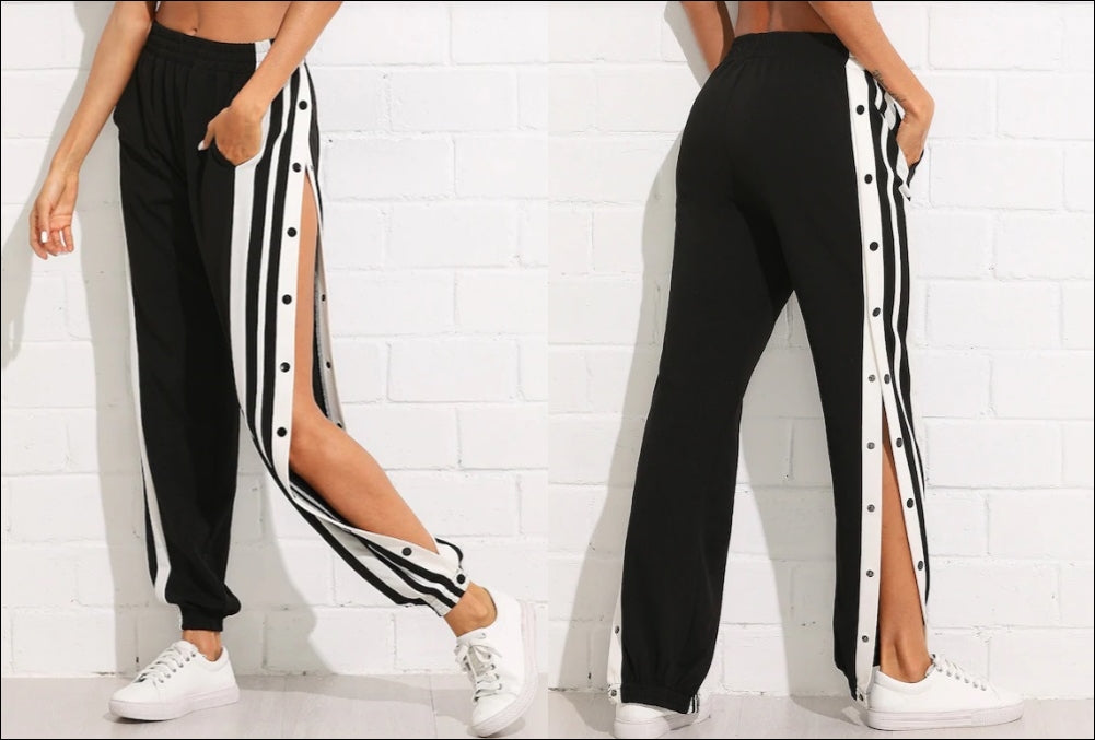 Women Snap Button Striped Side Pants Jogger Track – Ofelya Boutique