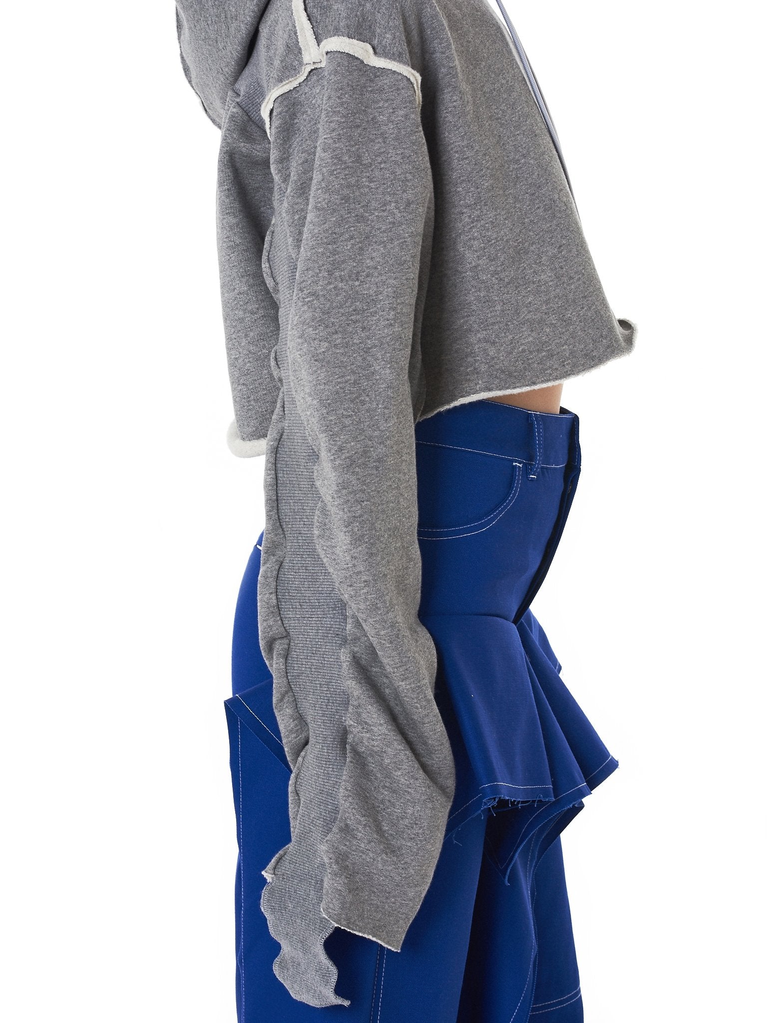 Women Relaxed-fit Cropped Hooded Pullover in Grey / Split Seam Construction / Oversized sleeves - Ofelya Boutique